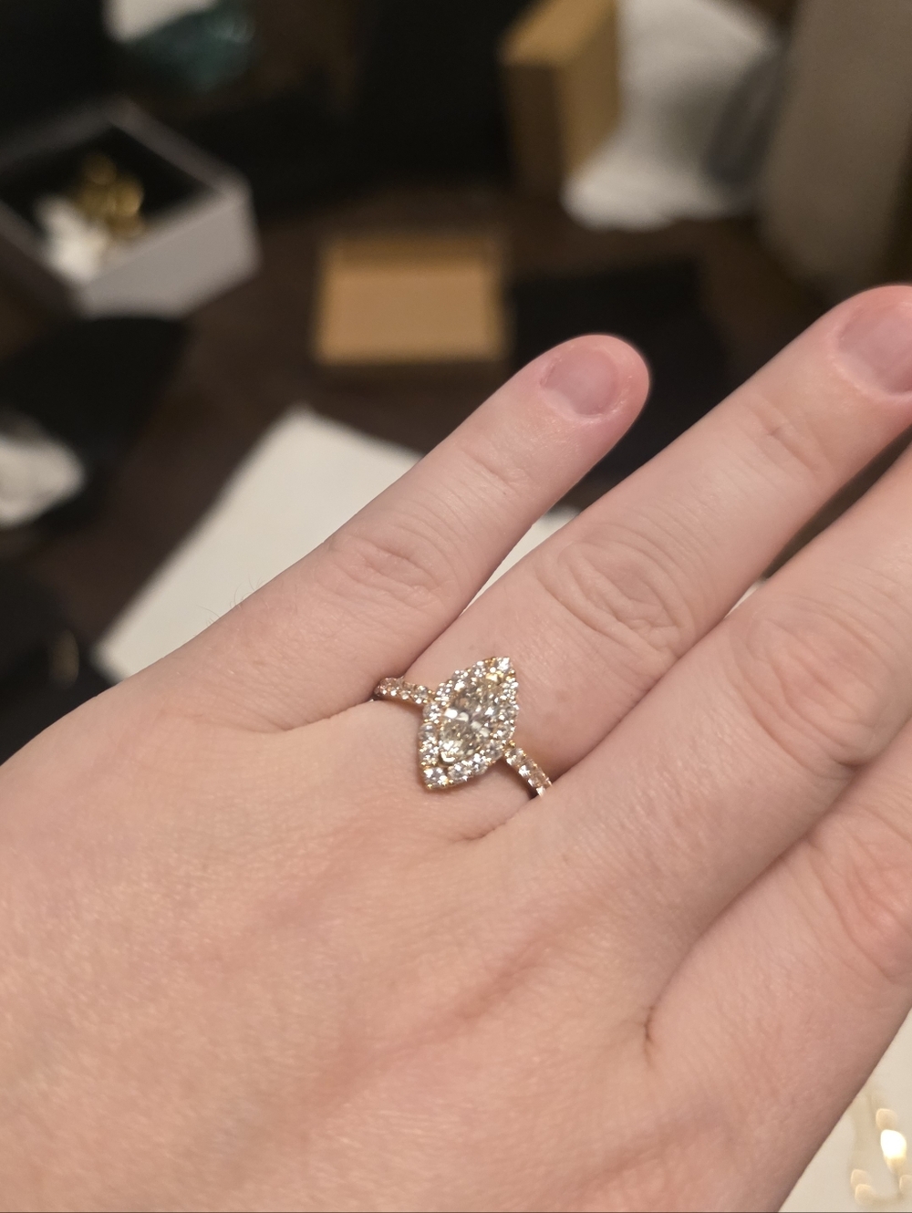 0.48ct NATURAL Marquise Diamond Engagement Ring 18K SolidYellow Gold Halo Size 6